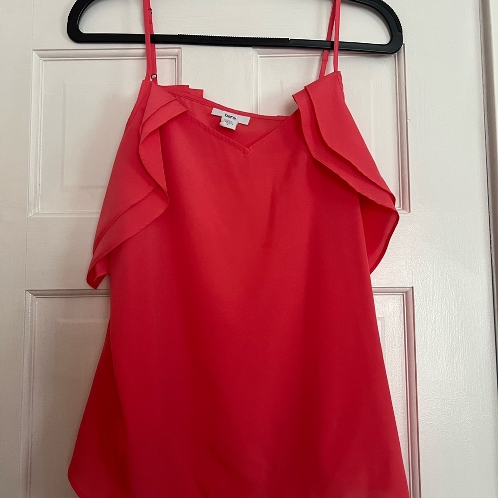 #48 BAR III • COLD SHOULDER RUFFLE SPAGHETTI STRAP TOP • CORAL PINK